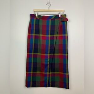 Geiger Collections Maxi Skirt Plaid Faux Wrap Size 42 Straight Lined Multicolor